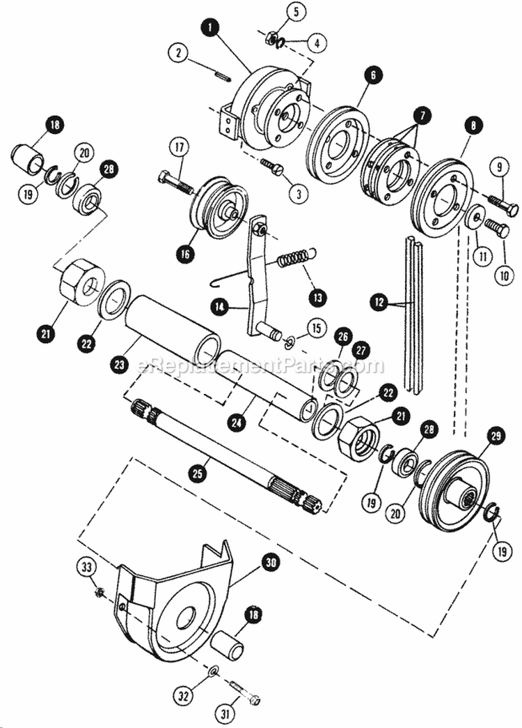 Clutch  Mid-Power Take Off Diagram and Parts List for 80828 Snapper Lawn Tractor