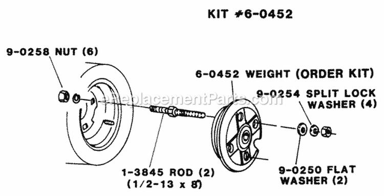 Rear Wheel Weights Kit 60452 Diagram and Parts List for 80828 Snapper Lawn Tractor