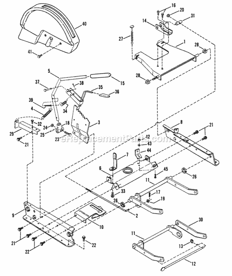 Rails Lift Arms Cam Lift Diagram and Parts List for  Snapper Lawn Tractor