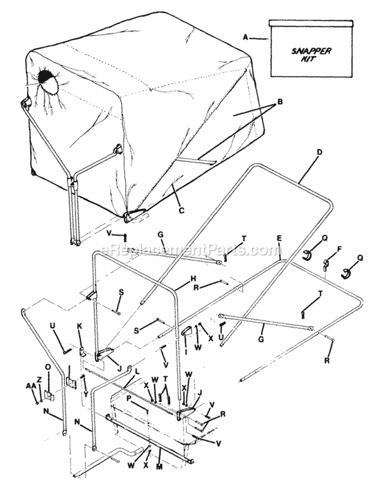 Bag-N-Wagon Accessory (Frame  Canopy) Diagram and Parts List for  Snapper Lawn Tractor