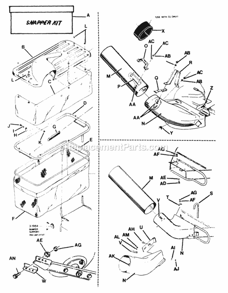 Grass Catcher Accessory Diagram and Parts List for  Snapper Lawn Tractor