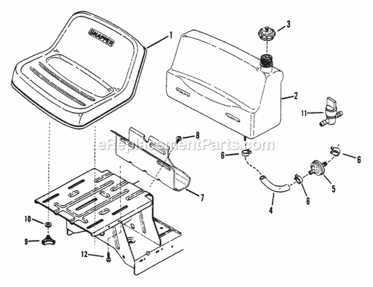 Fuel Tank  Operators Seat Diagram and Parts List for  Snapper Lawn Tractor