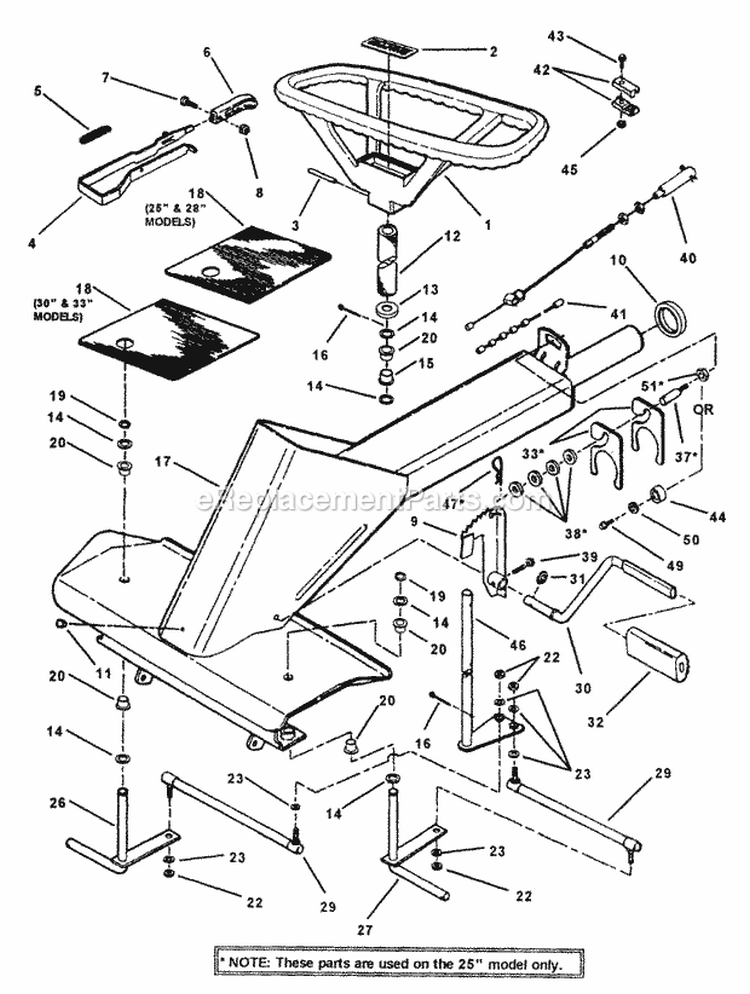 Front End Steering Diagram and Parts List for  Snapper Lawn Tractor