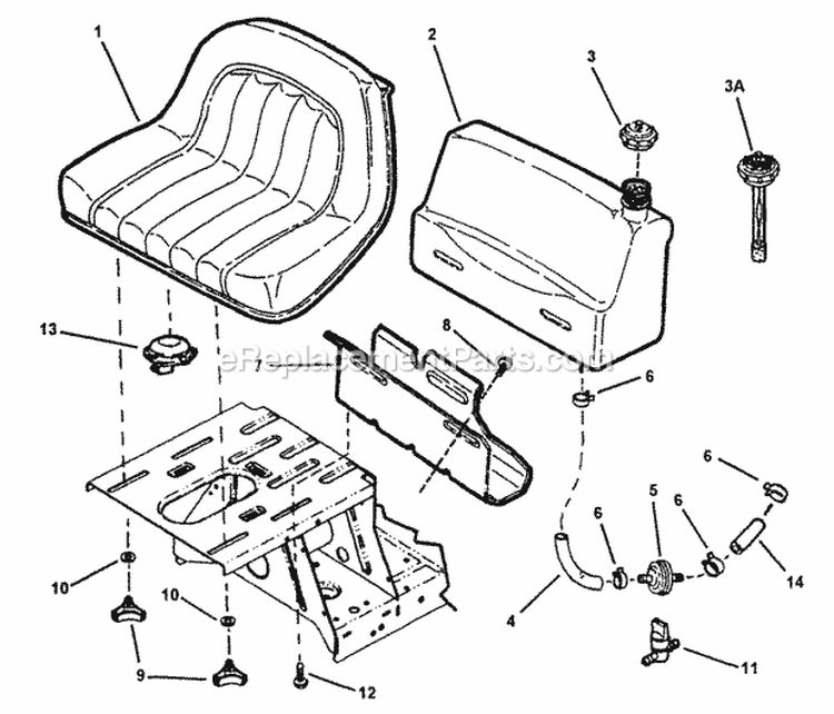 Fuel Tank  Operators Seat Diagram and Parts List for  Snapper Lawn Tractor