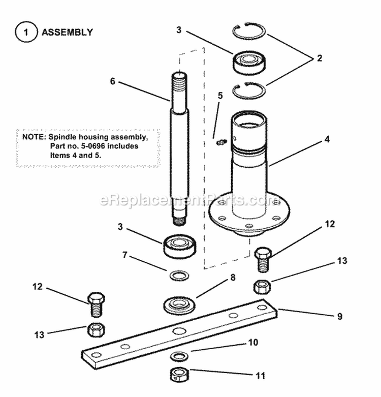 Spindle Diagram and Parts List for  Snapper Lawn Tractor