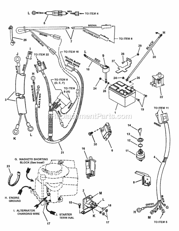 Electrical Group (125 Hp Briggs ES) Diagram and Parts List for 7800785 Snapper Lawn Tractor
