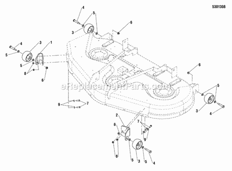 54 Mower Deck - Rollers  Casters Group Diagram and Parts List for 5900755 Snapper Lawn Tractor