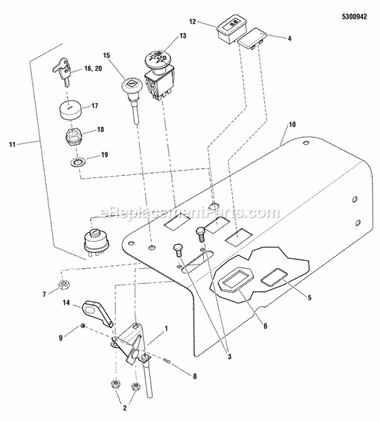 Instrument Control Panel Group Diagram and Parts List for 5900775 Snapper Lawn Tractor