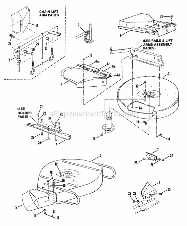 Cutting Decks Deflectors Diagram and Parts List for  Snapper Lawn Mower