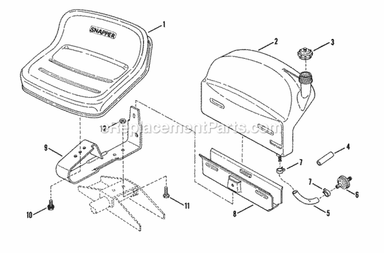 Fuel Tank - Operators Seat Diagram and Parts List for  Snapper Lawn Mower