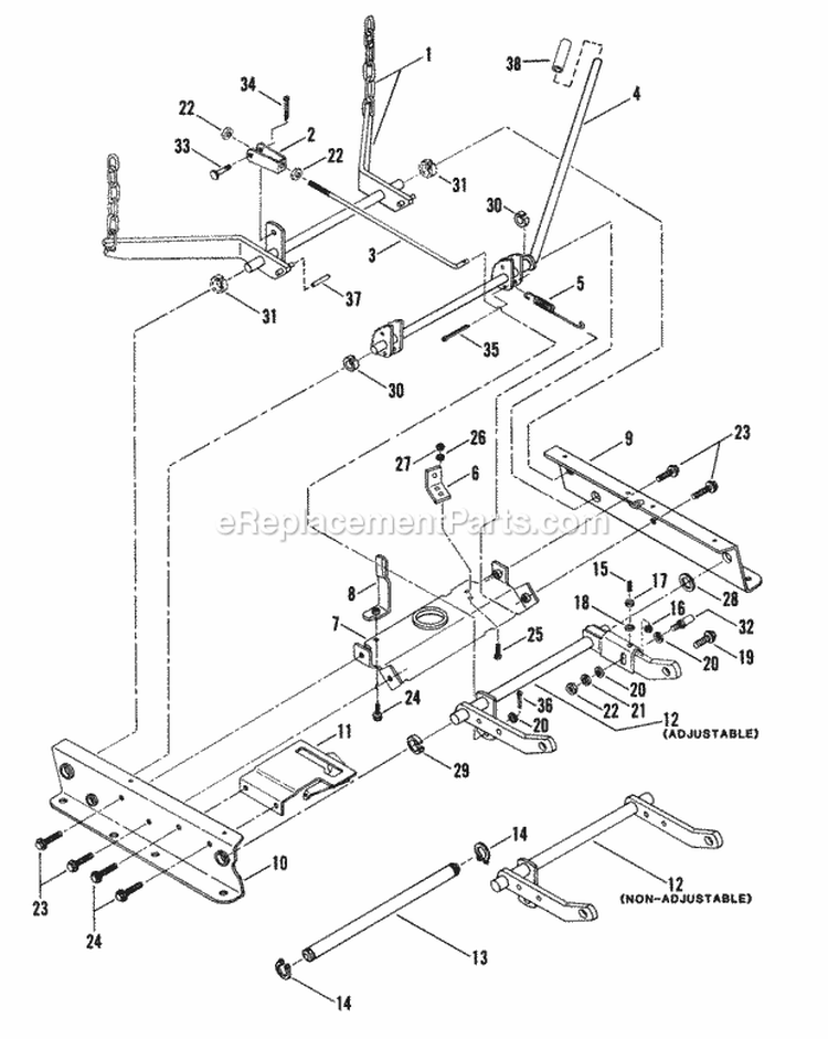 Rails Lift Arms Cam Lift Diagram and Parts List for  Snapper Lawn Mower