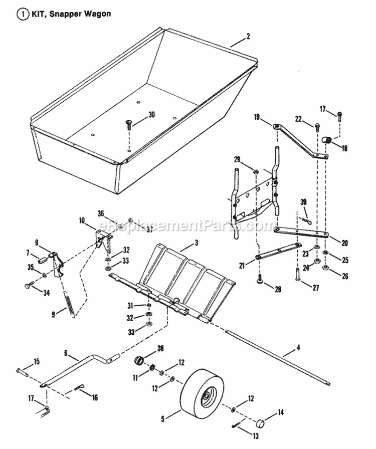 Bag-N-Wagon Accessory Dump Cart Diagram and Parts List for  Snapper Lawn Mower