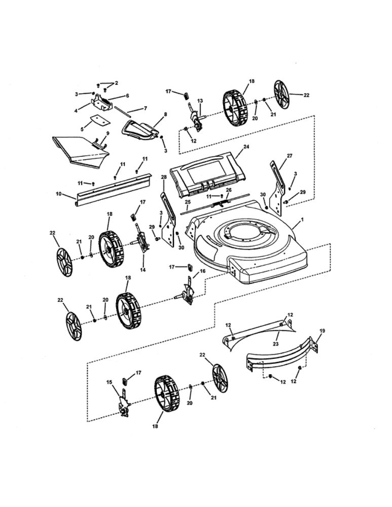 Deck (Push) Diagram and Parts List for NSP2265 Snapper Lawn Mower