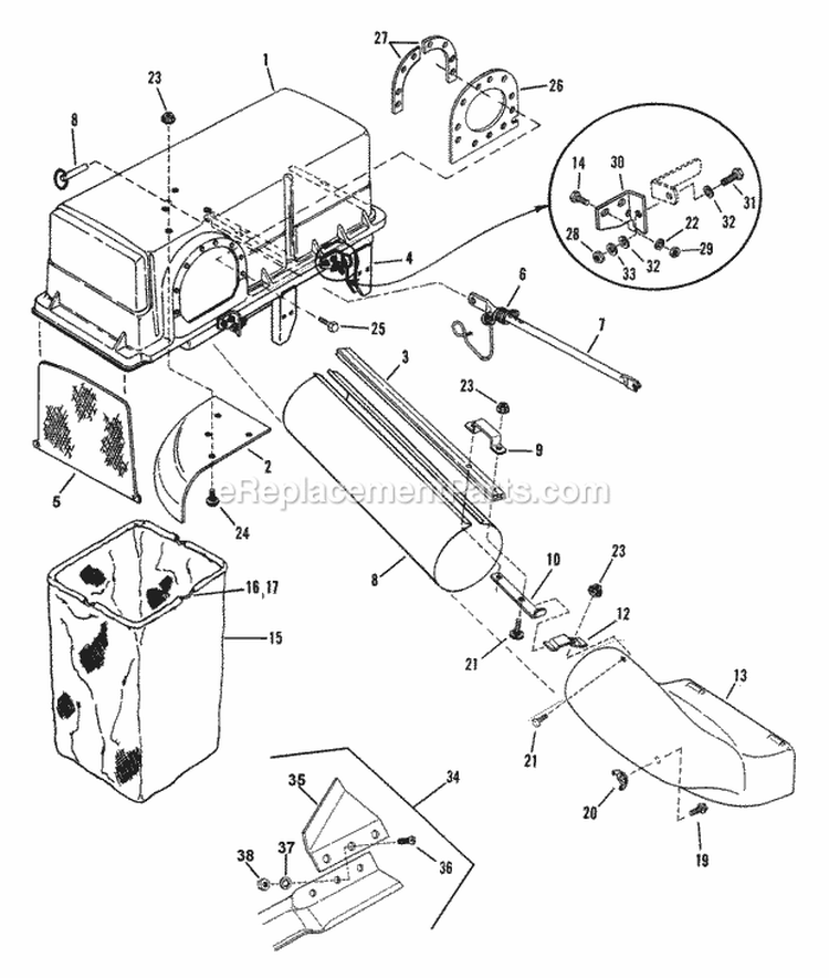 Twin Catcher Diagram and Parts List for  Snapper Lawn Tractor Accessories