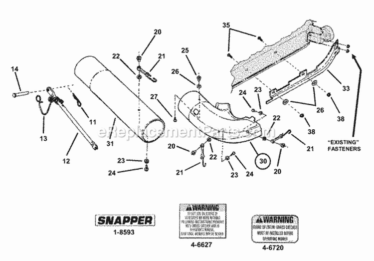 Tube Group Diagram and Parts List for  Snapper Lawn Tractor Accessories