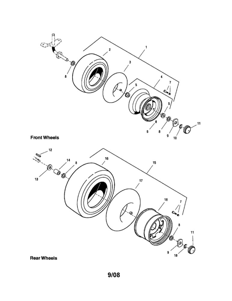 Wheels And Tires Diagram and Parts List for  Snapper Lawn Tractor