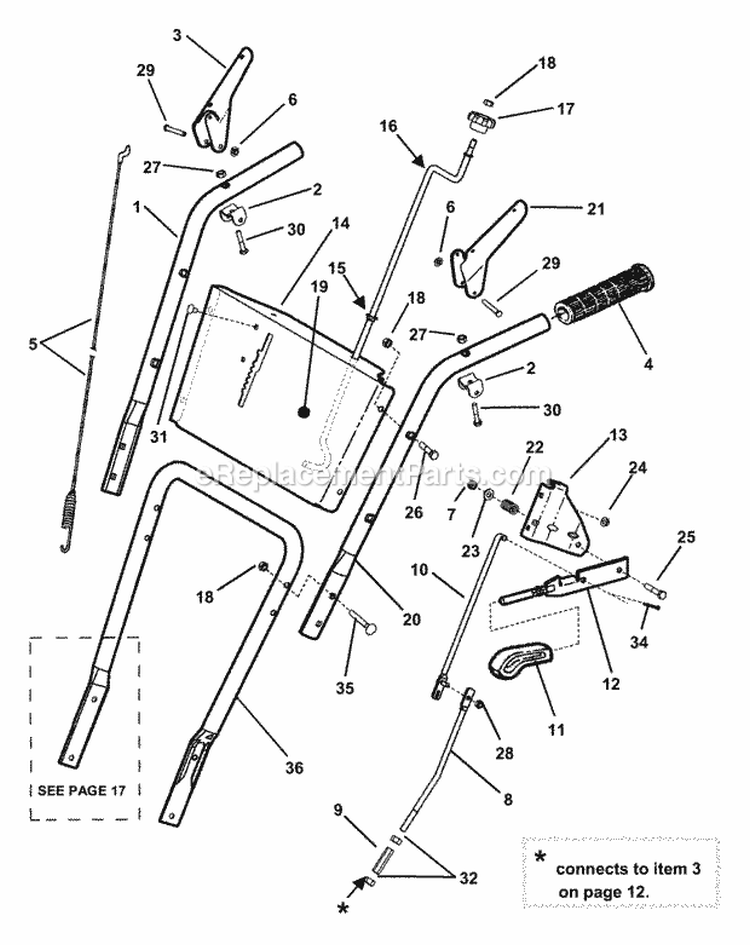 Handles Controls (Part 1) Diagram and Parts List for  Snapper Snow Blower