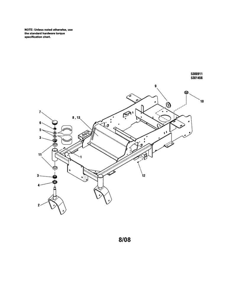 Main Frame/Front Caster Diagram and Parts List for  Snapper Lawn Mower