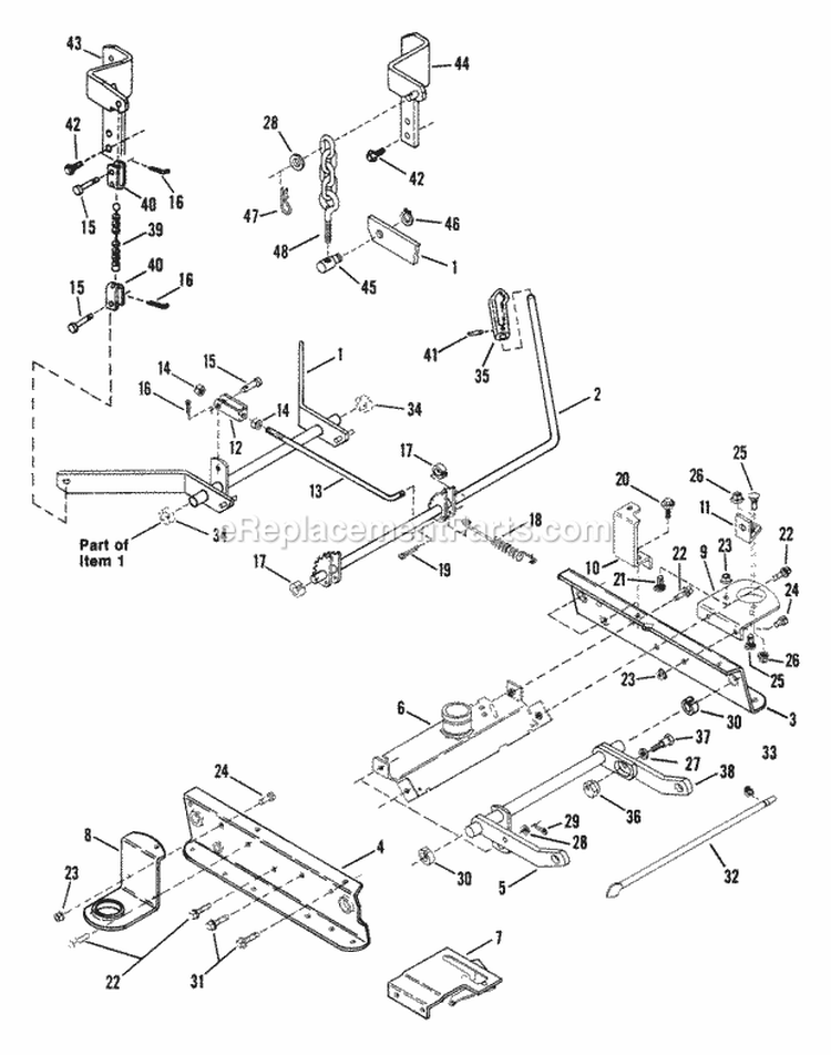 42 Rails Lift Arms Cam Lift Diagram and Parts List for  Snapper Lawn Tractor