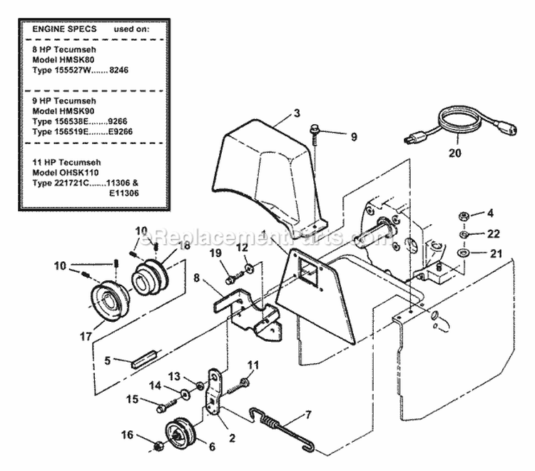 Engines Pulley Idler Diagram and Parts List for  Snapper Snow Blower