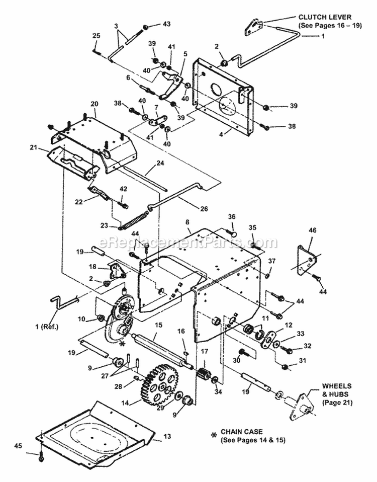 Frame Traction Drive Diagram and Parts List for  Snapper Snow Blower