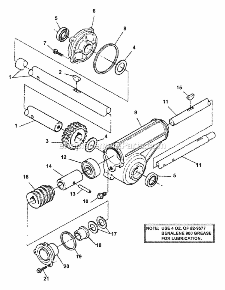 Gearbox Shafts Diagram and Parts List for  Snapper Snow Blower
