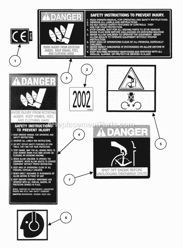 Decals (Part 1) Diagram and Parts List for  Snapper Snow Blower