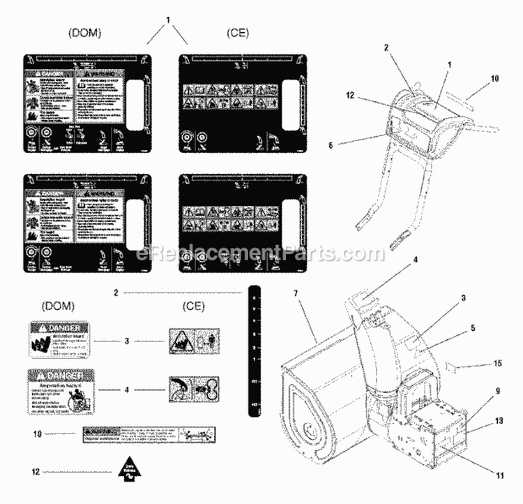 Decals Group Diagram and Parts List for 1694995 Snapper Snow Blower
