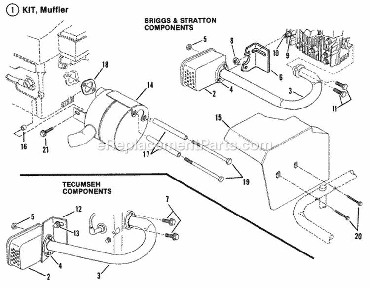 Exhaust - 6 8  10 Hp Engines Diagram and Parts List for  Snapper Lawn Tractor