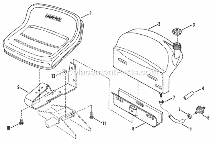 Fuel Tank - Operators Seat Diagram and Parts List for  Snapper Lawn Tractor
