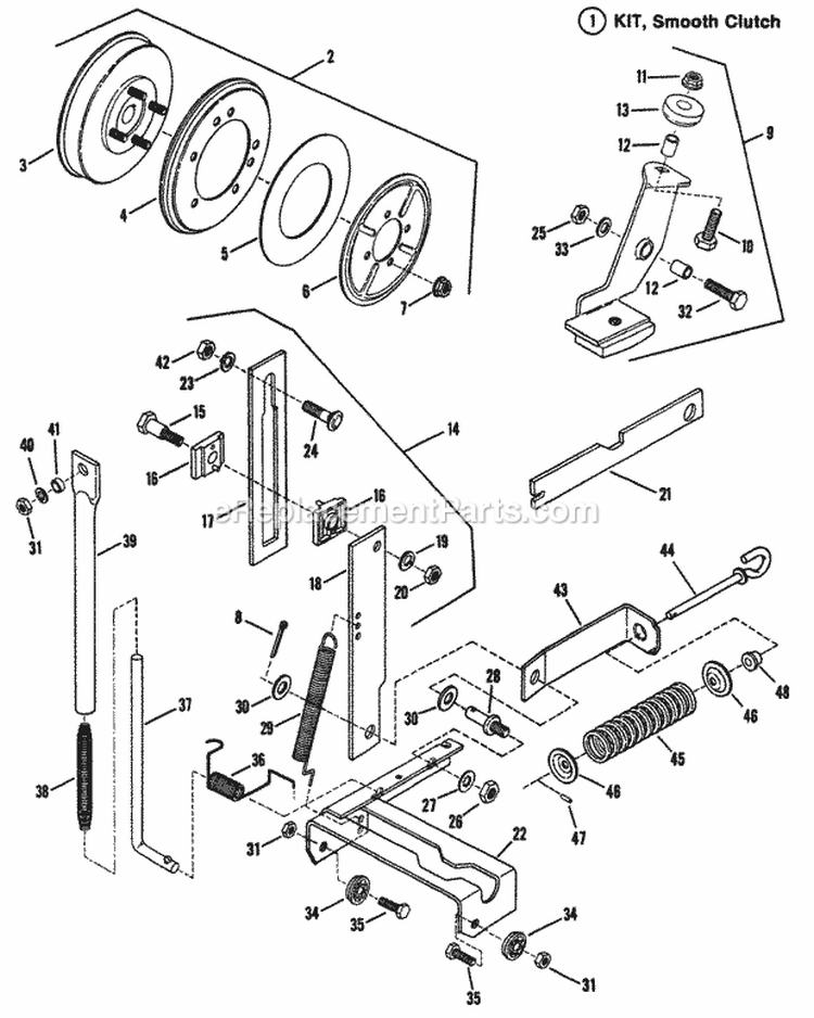 Smooth Clutch Assembly Diagram and Parts List for  Snapper Lawn Tractor