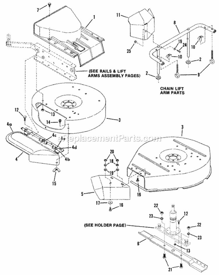 Cutting Decks Deflectors Diagram and Parts List for  Snapper Lawn Tractor