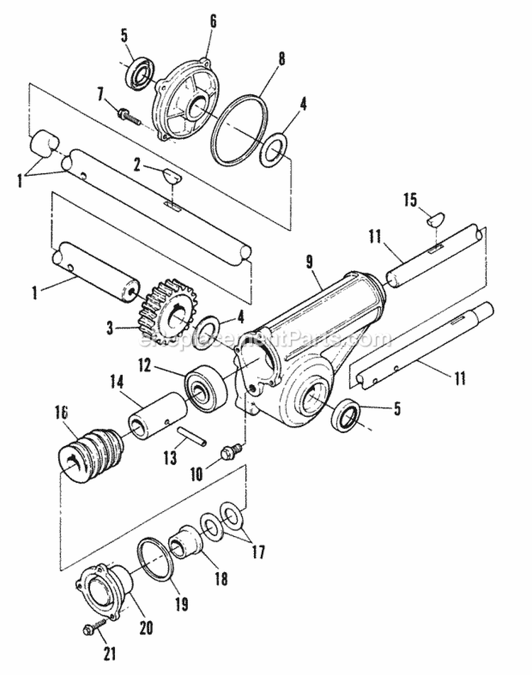 Gearbox Shafts Diagram and Parts List for  Snapper Snow Blower