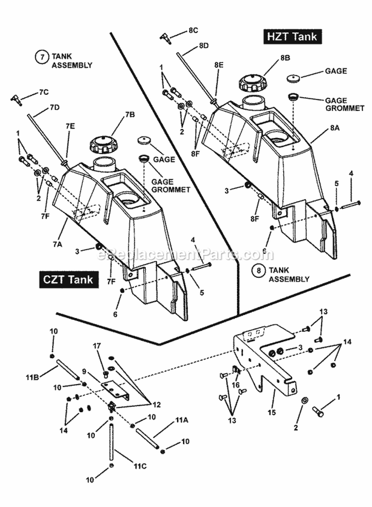 Fuel Tank Assembly Lh Diagram and Parts List for  Snapper Lawn Tractor