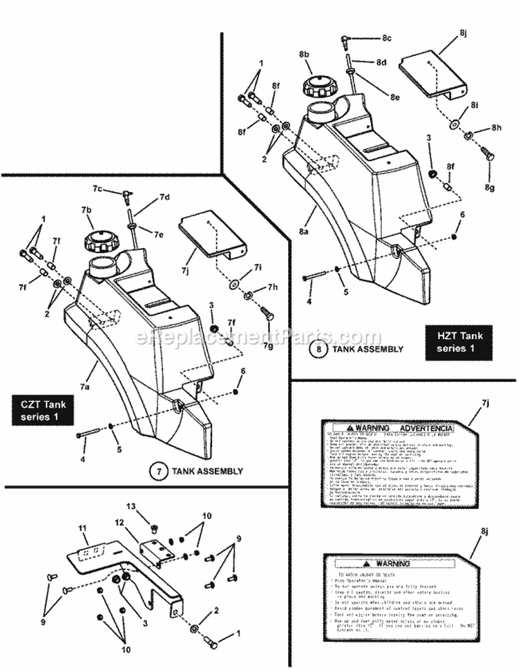 Fuel Tank Assembly Rh (Series 1) Diagram and Parts List for  Snapper Lawn Tractor