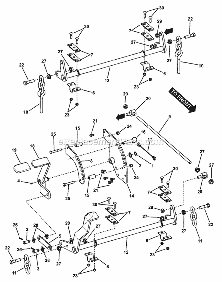 Lift System Assembly Diagram and Parts List for  Snapper Lawn Tractor