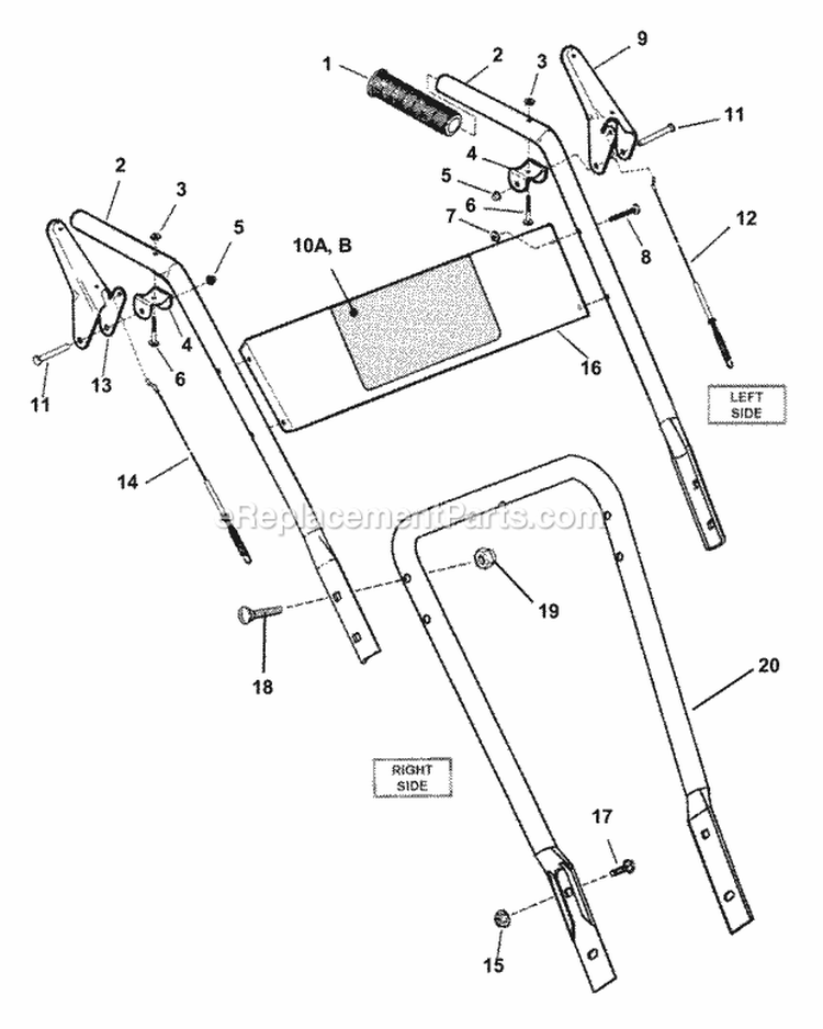 Handles Controls (Conventional Type) Diagram and Parts List for  Snapper Snow Blower