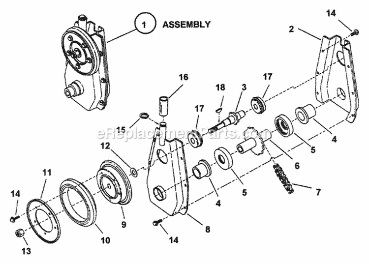 Chain Case Diagram and Parts List for  Snapper Snow Blower