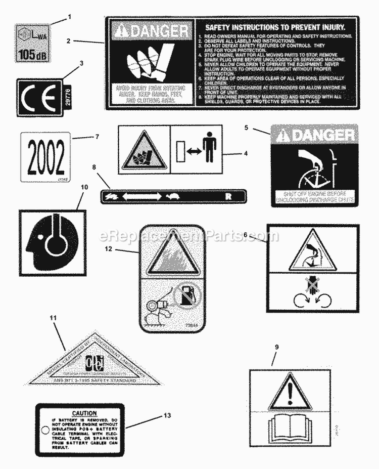 Decals (Part 1) Diagram and Parts List for  Snapper Snow Blower
