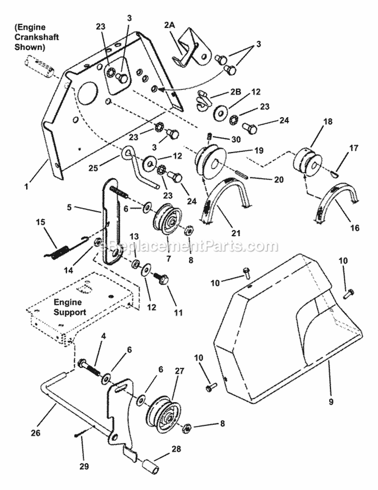 Engine Pulleys Idler Clutch System Diagram and Parts List for  Snapper Snow Blower