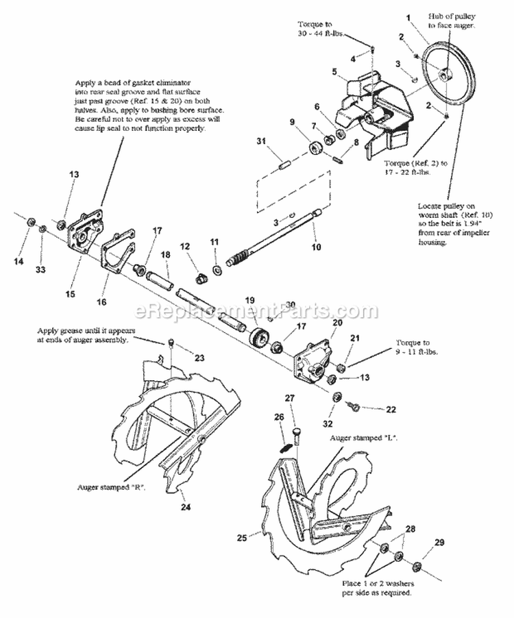 Augers Impeller Gear Case Shaft Diagram and Parts List for 7800000 Snapper Snow Blower