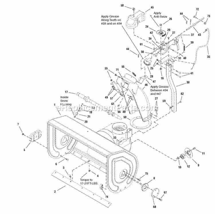 Auger Housing  Chute Group Diagram and Parts List for 1695328 Snapper Snow Blower