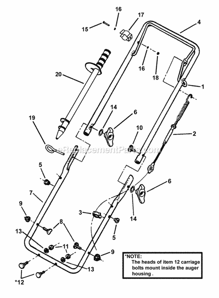 Handles Auger Control Diagram and Parts List for 84675 Snapper Snow Blower