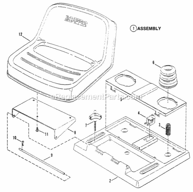 Seat Support Components Diagram and Parts List for  Snapper Lawn Tractor
