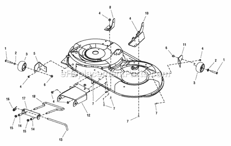 42 Mower Deck - Height Adjustment  Roller Bar Group Diagram and Parts List for 2690808 Snapper Lawn Tractor