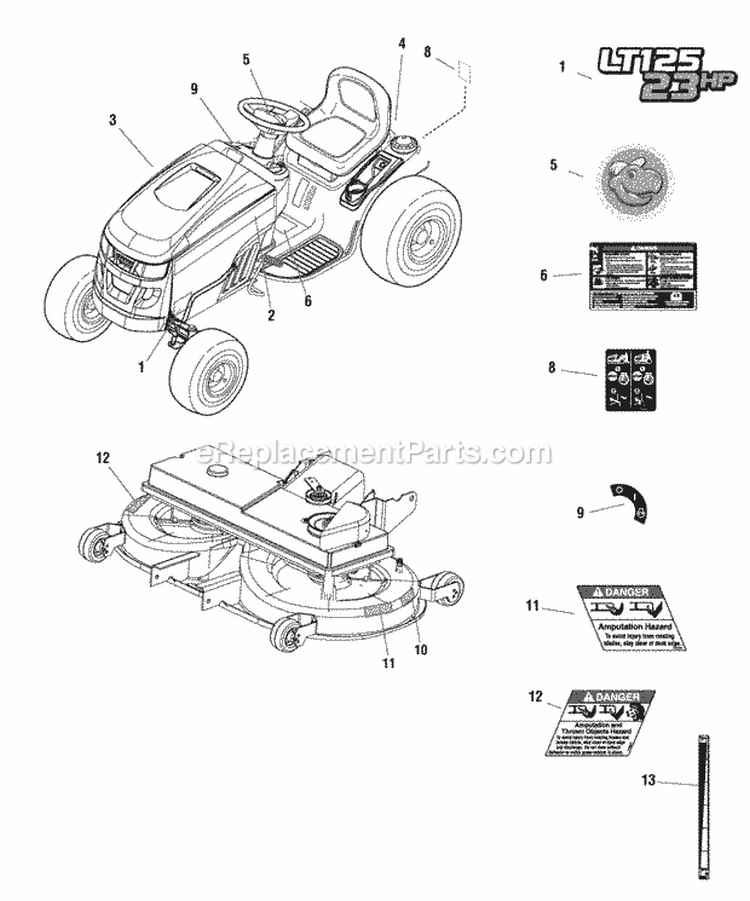 Decals Group - 42 Deck Diagram and Parts List for 2690808 Snapper Lawn Tractor