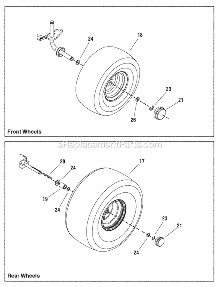 Wheels  Tires Group Diagram and Parts List for 2690808 Snapper Lawn Tractor