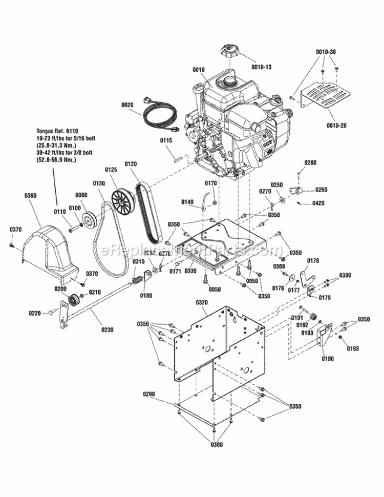 Engine  Frame Group Diagram and Parts List for 1695909 Snapper Snow Blower