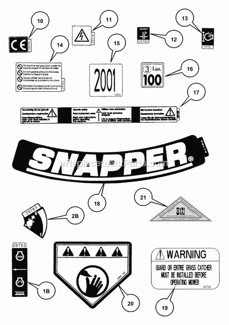 Decals (Part 2) Diagram and Parts List for 84645 Snapper Lawn Mower