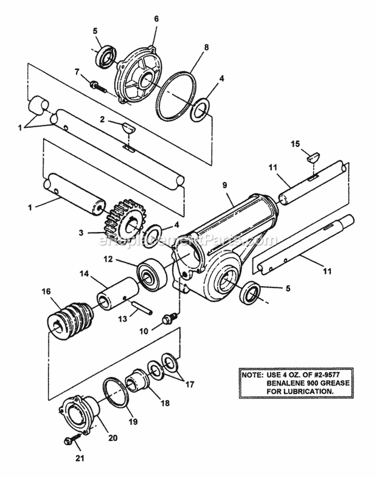 Gearbox Shafts Diagram and Parts List for  Snapper Snow Blower